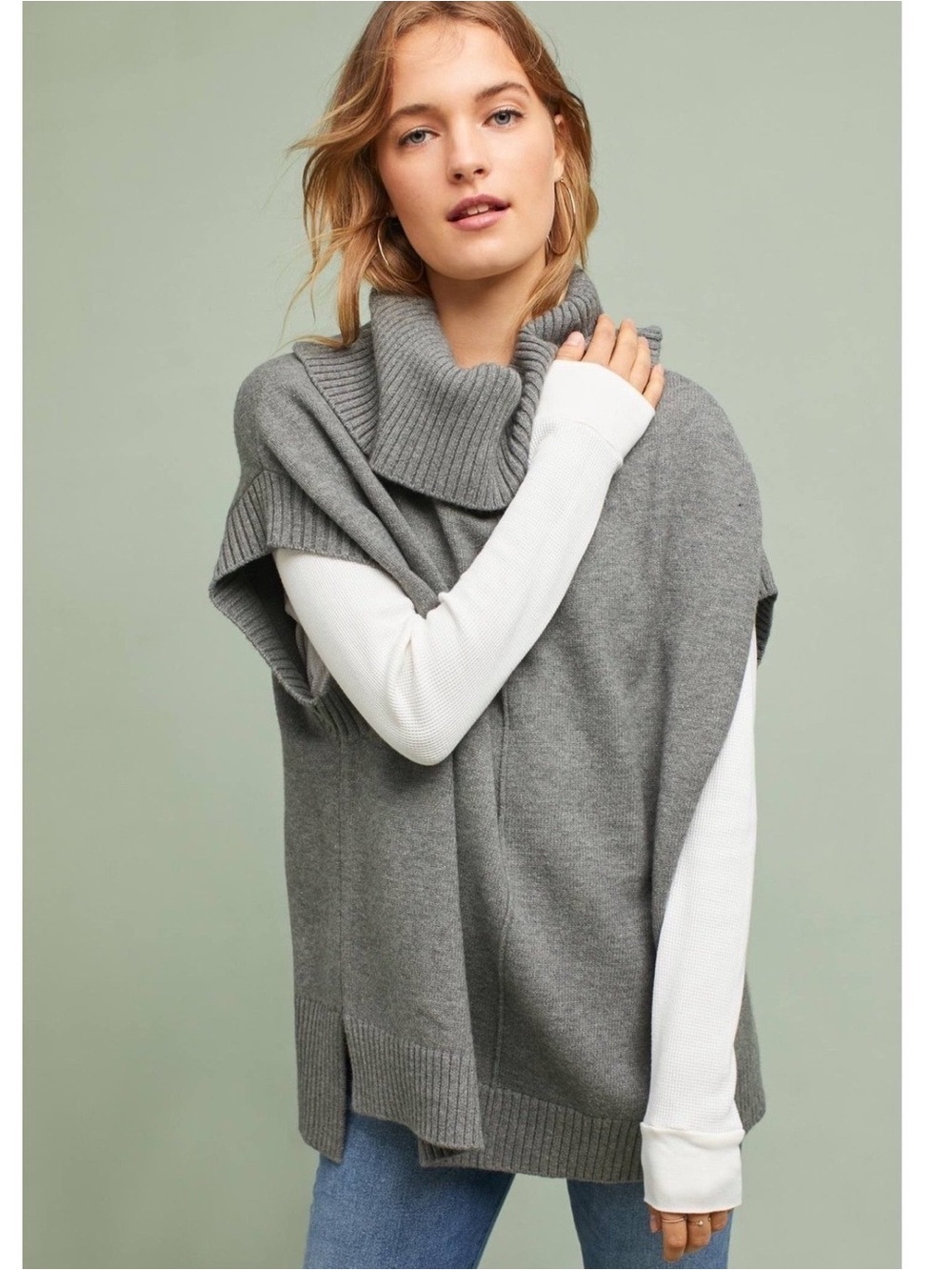 Anthropologie Moth Gray Sleeveless Turtleneck Cowl Poncho Sweater Oversized XS